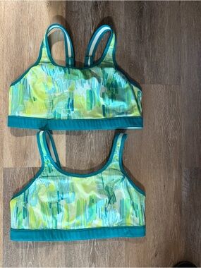 TITLE NINE TEAL ABSTRACT ATHLETIC SPORTS BRA 40C SET 2 40C